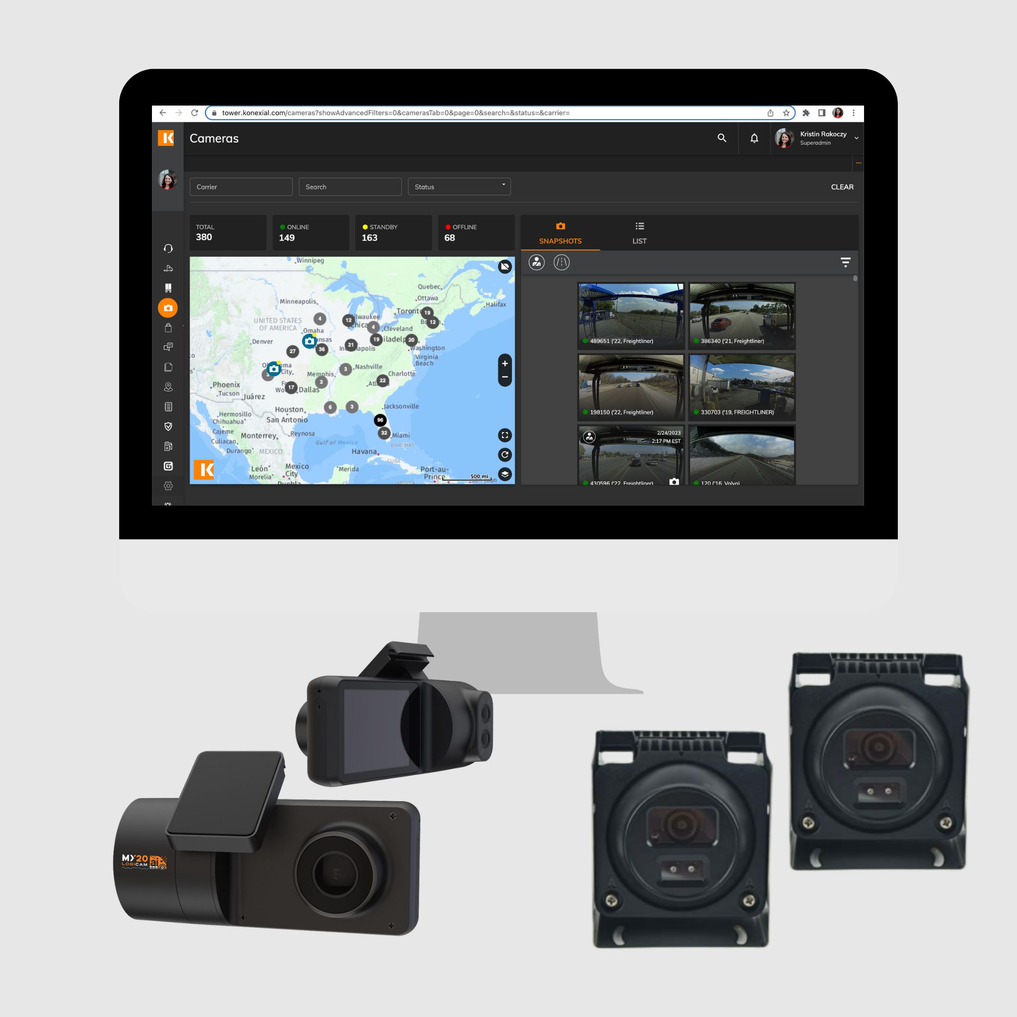 Konexial dash and auxiliary cameras