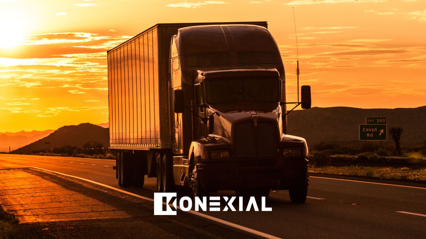 Truck on the road with sunsetting