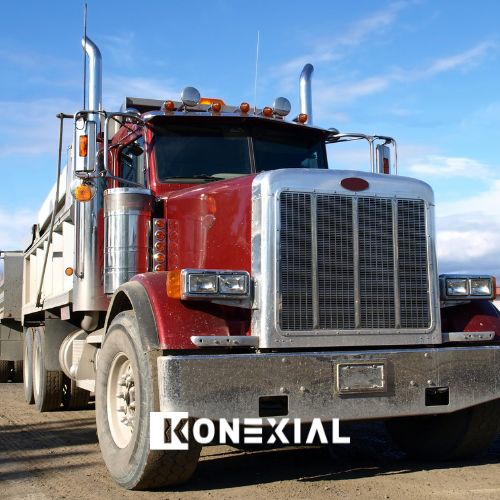 Commercial truck idling in a parking lot